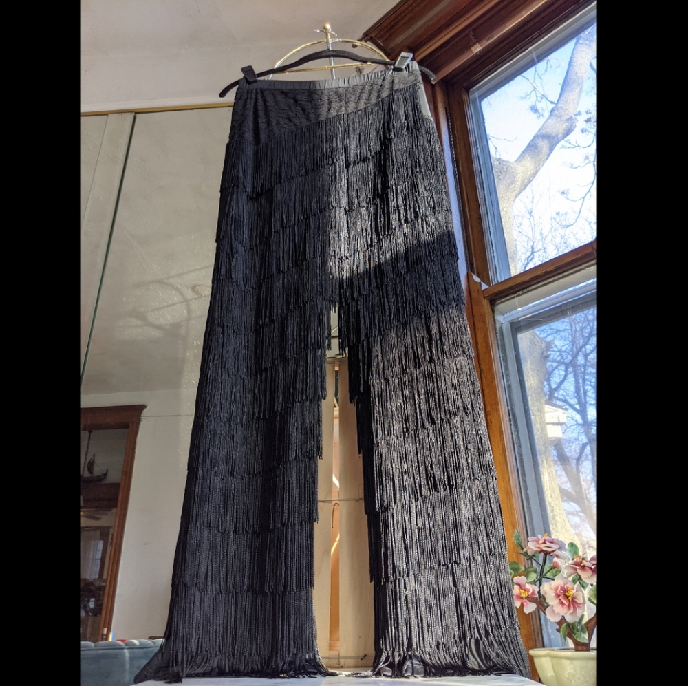 Black All Over Fringed Pants